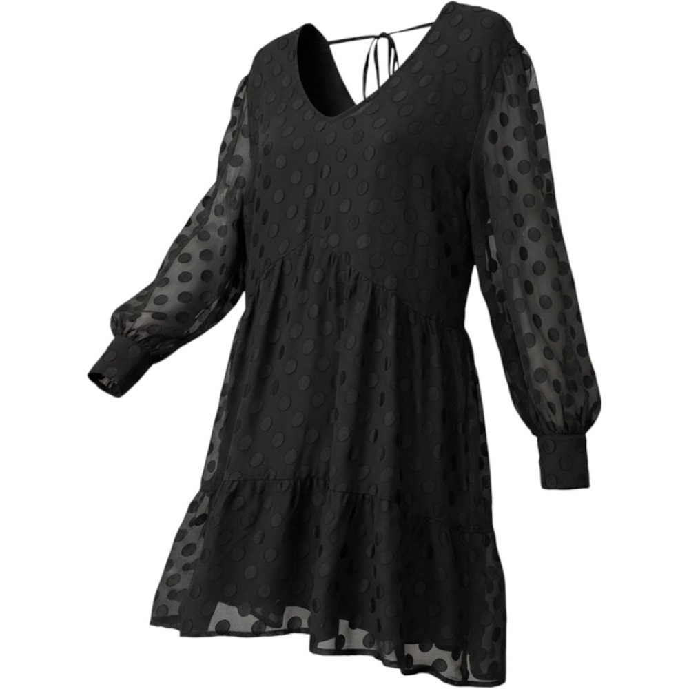 Violet Romance Black Burnout Polka Dot Mini Dress Sheer Long Sleeve Plus Size 22